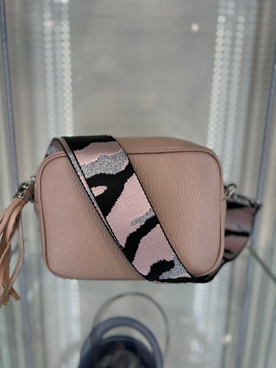 REAL Leather Pale pink Handbag with Camo Strap