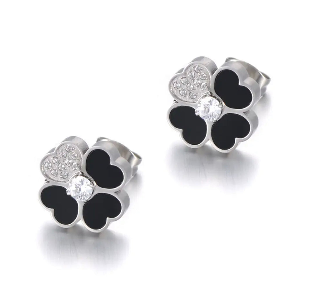 Black & Silver Clover Earrings