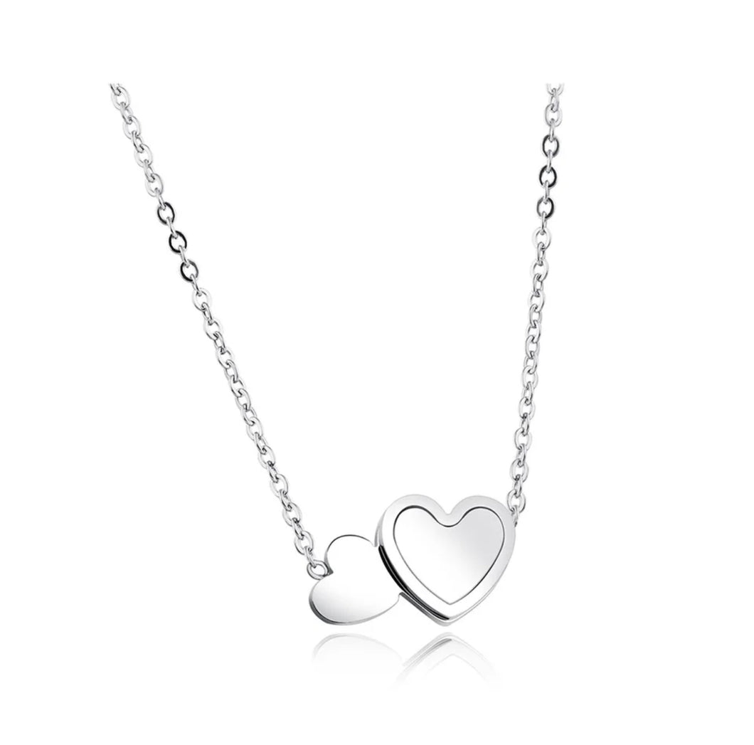 Silver Double Heart Mother of Pearl Necklace