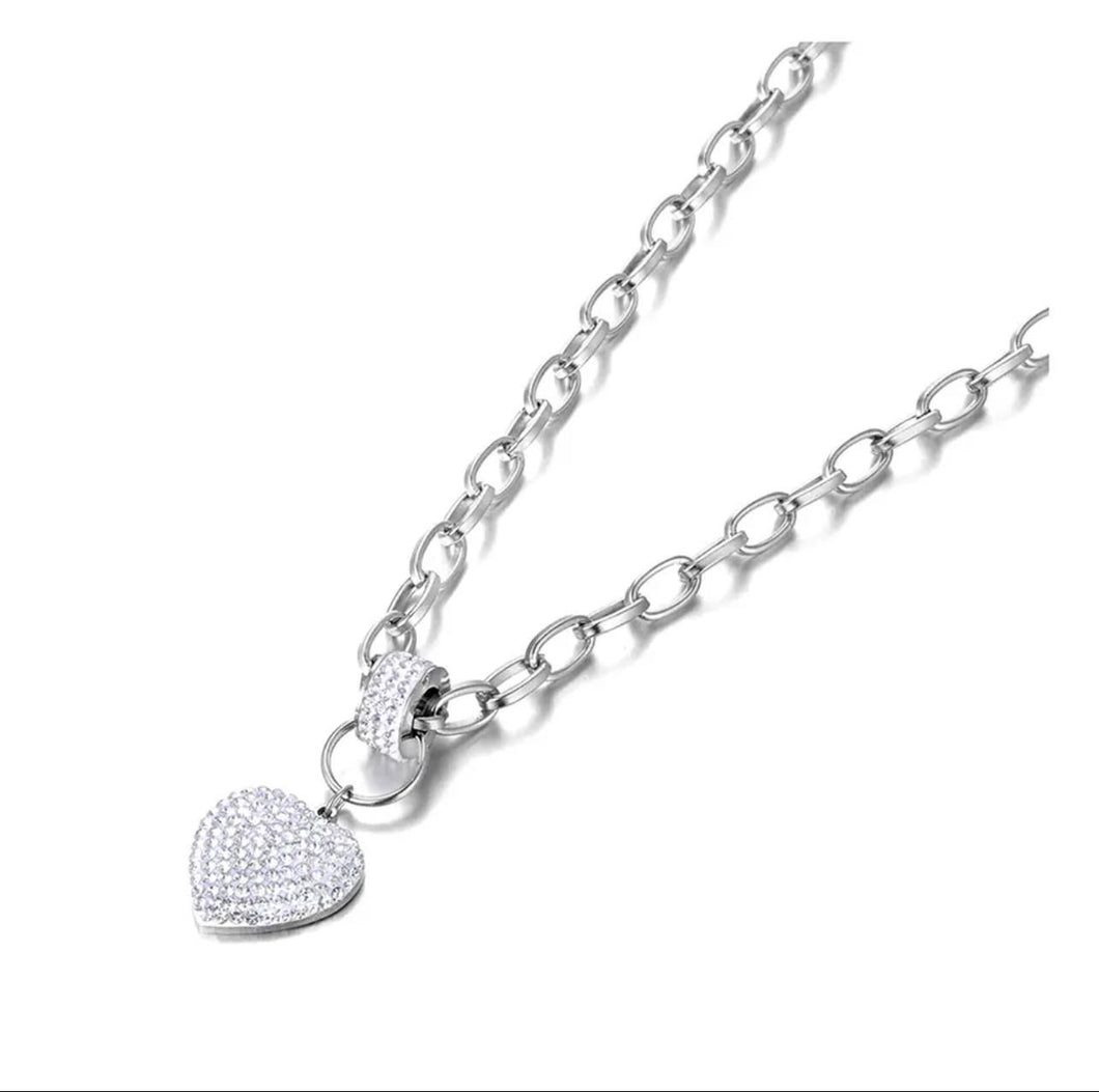 Silver Sparkling Heart pendant necklace