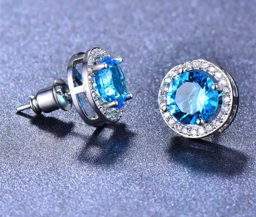 Aqua Blue Stone Set Earrings