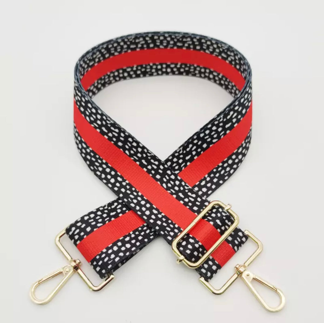 HS019 Red Stripe Strap with Black/White Print ( Gold Fittings)