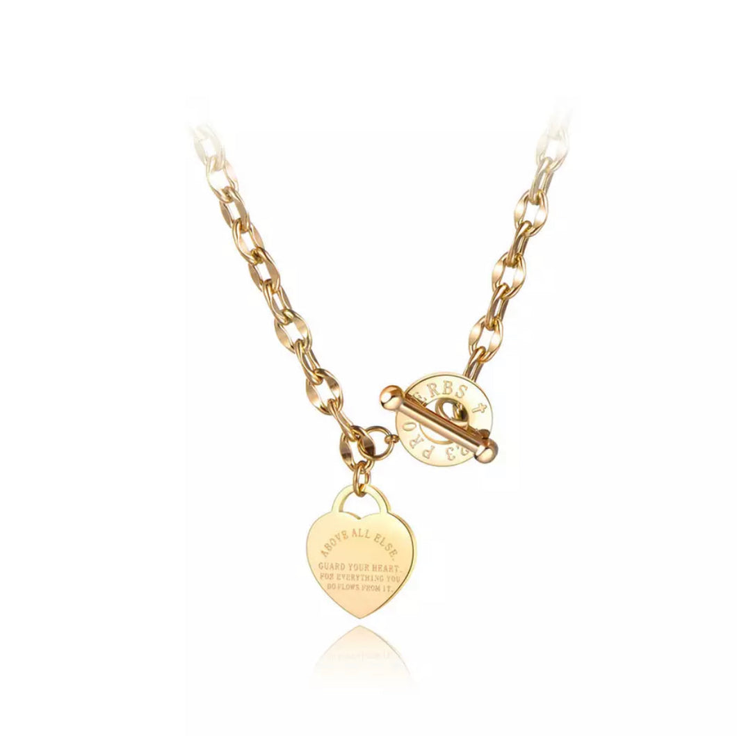 S/S Gold Coloured Proverbs Heart Necklace