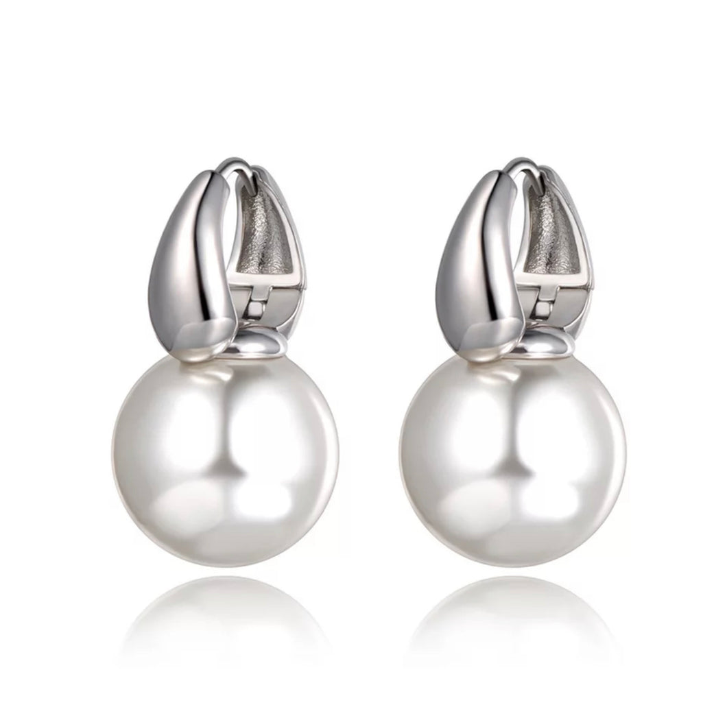 Large Pearl & Silver Earrings