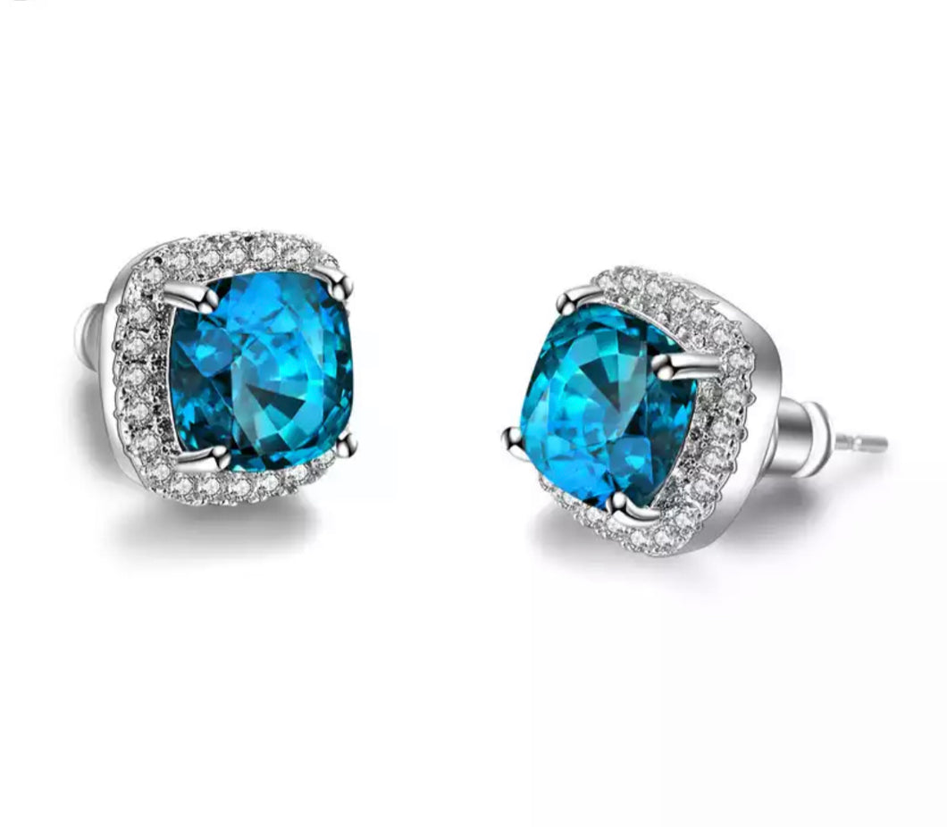Aquamarine & Diamante Earrings