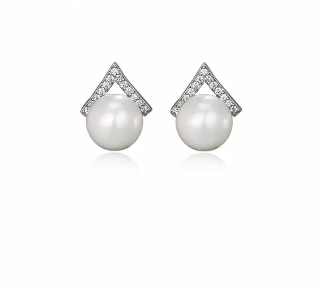 Pearl & Cz Silver Earrings