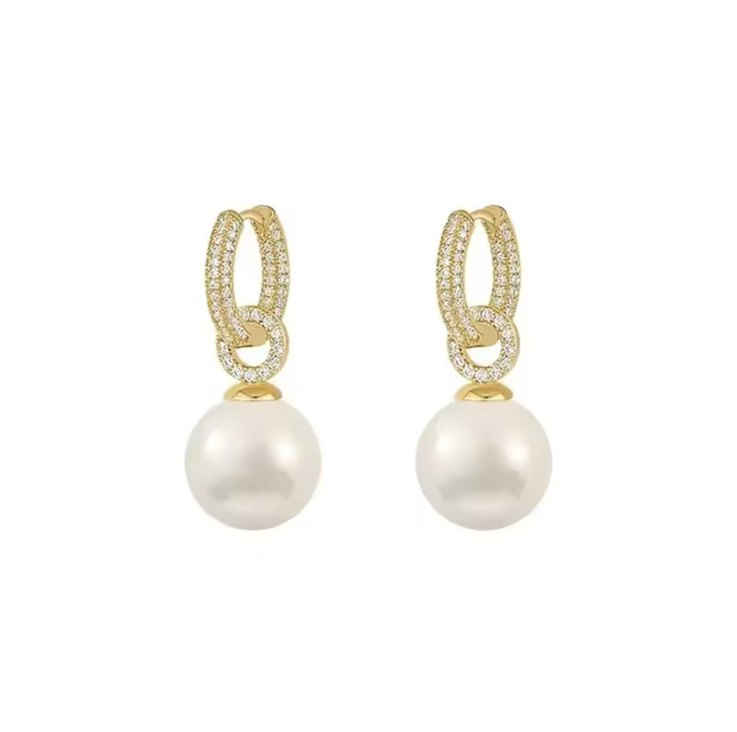 Pearl Drop Diamante Hoop Earrings