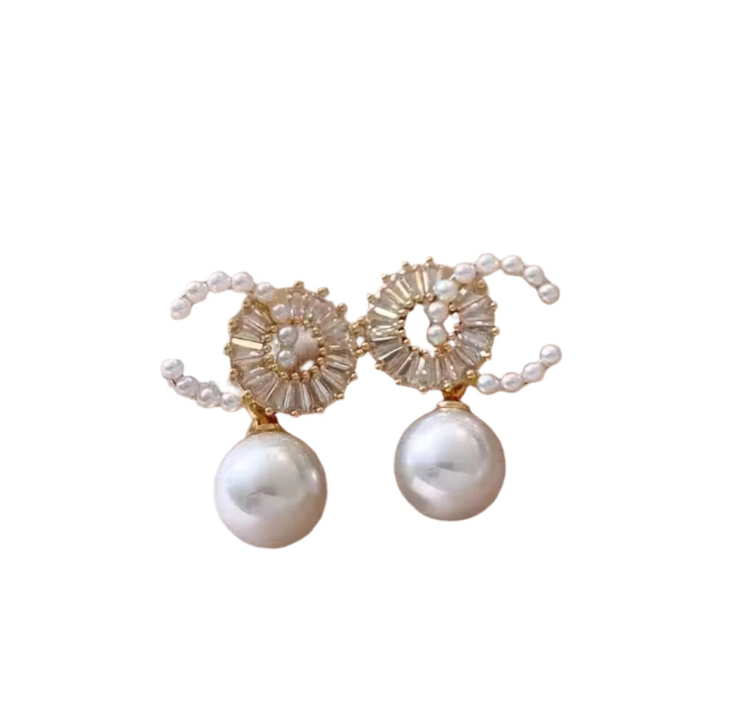 Pearl & Diamante Drop Earrings