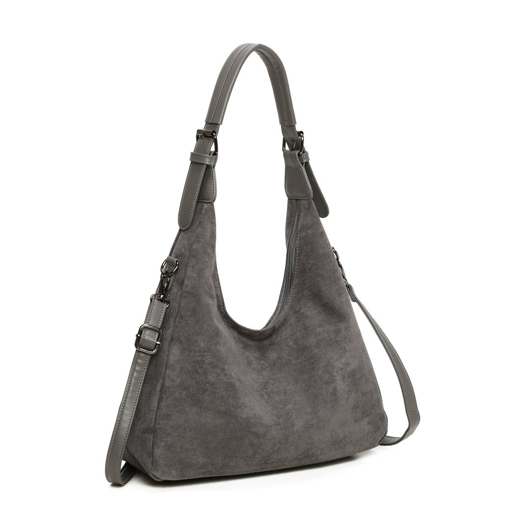 Grey Suede Shoulder Bag