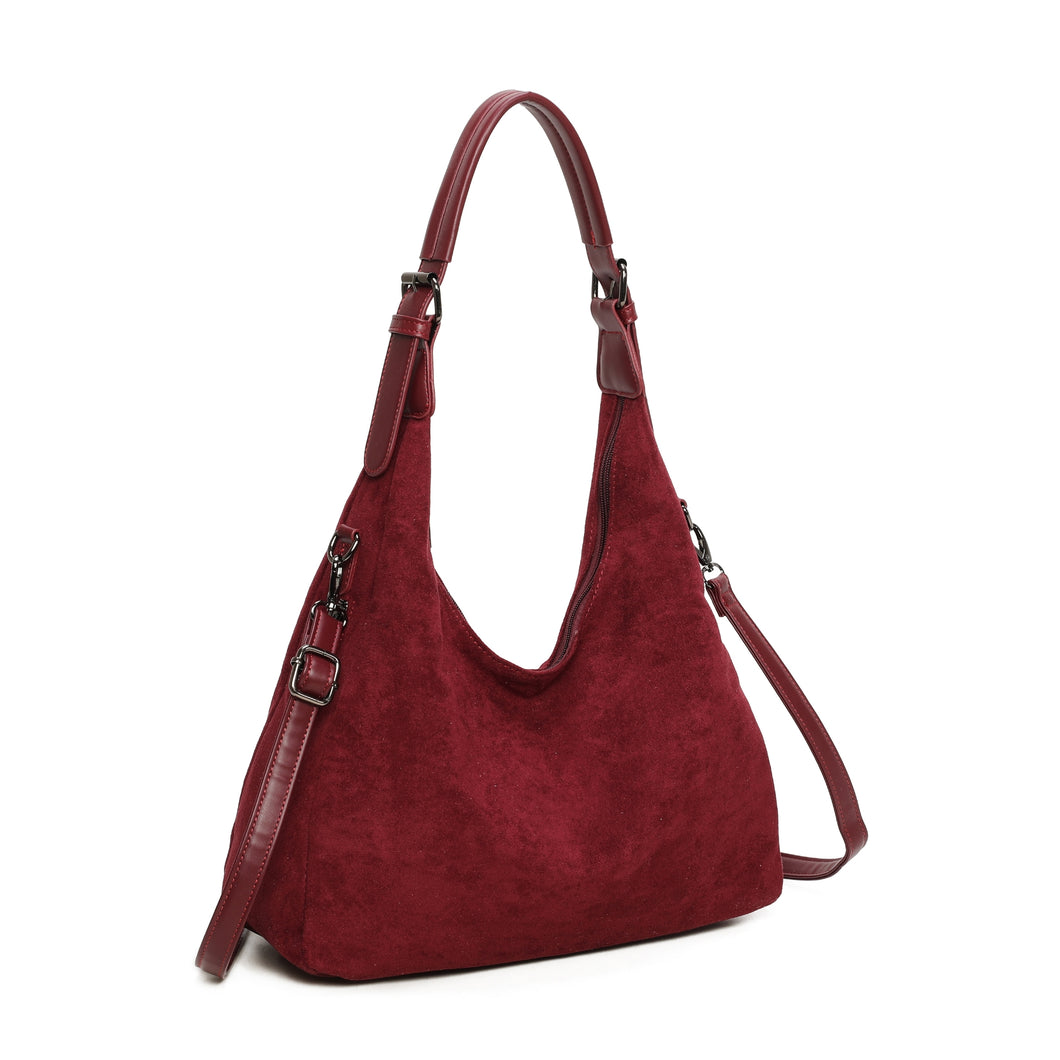 Wine Suede Shoulder Bag