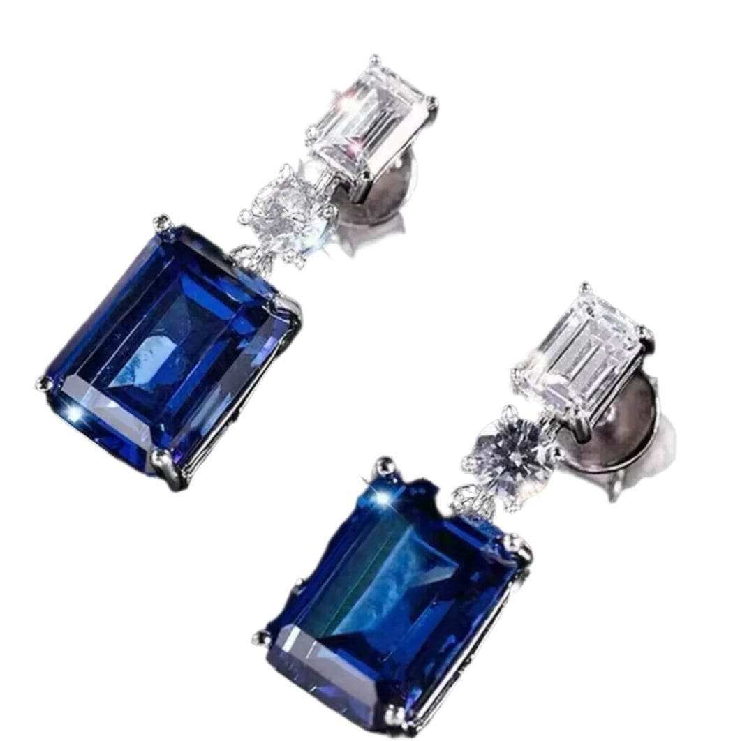 Silver Blue Stone & Diamante Drop Earrings