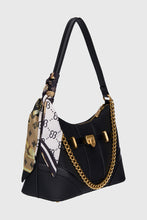 Load image into Gallery viewer, BW7717 Black Bessie Urban Chain Shoulder Bag with Scarf
