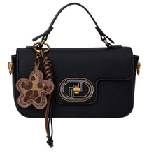 Load image into Gallery viewer, BW7713 Black Flap over Top Handle bag with Flower Charm
