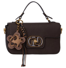 Load image into Gallery viewer, BW7713 Brown Flap Over Top Handle with Flower Charm
