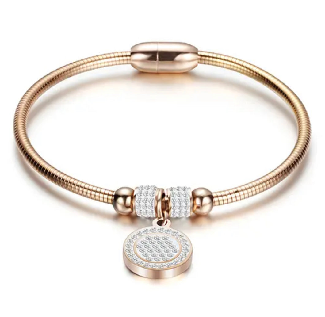 Rose Gold Bracelet with Round Stone set Charm