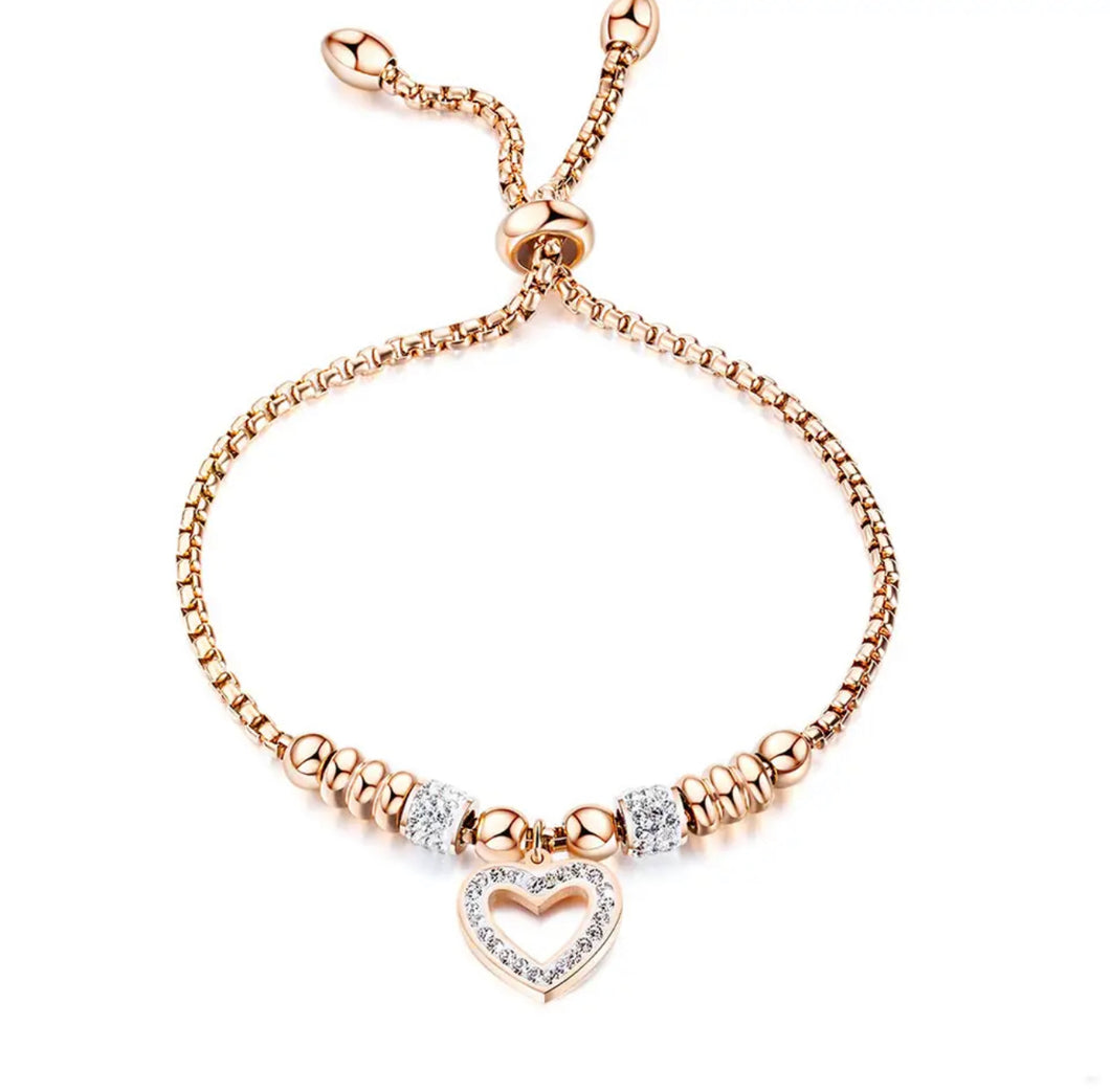 Rose Gold Crystal Heart charm bracelet