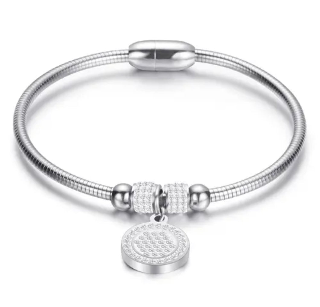 Silver Bracelet with Round Stone Set Charm