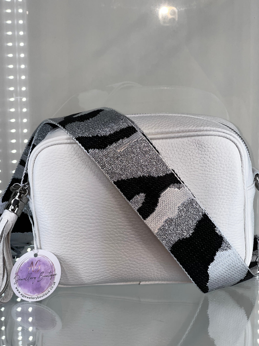 Real Leather White Crossbody bag & Strap