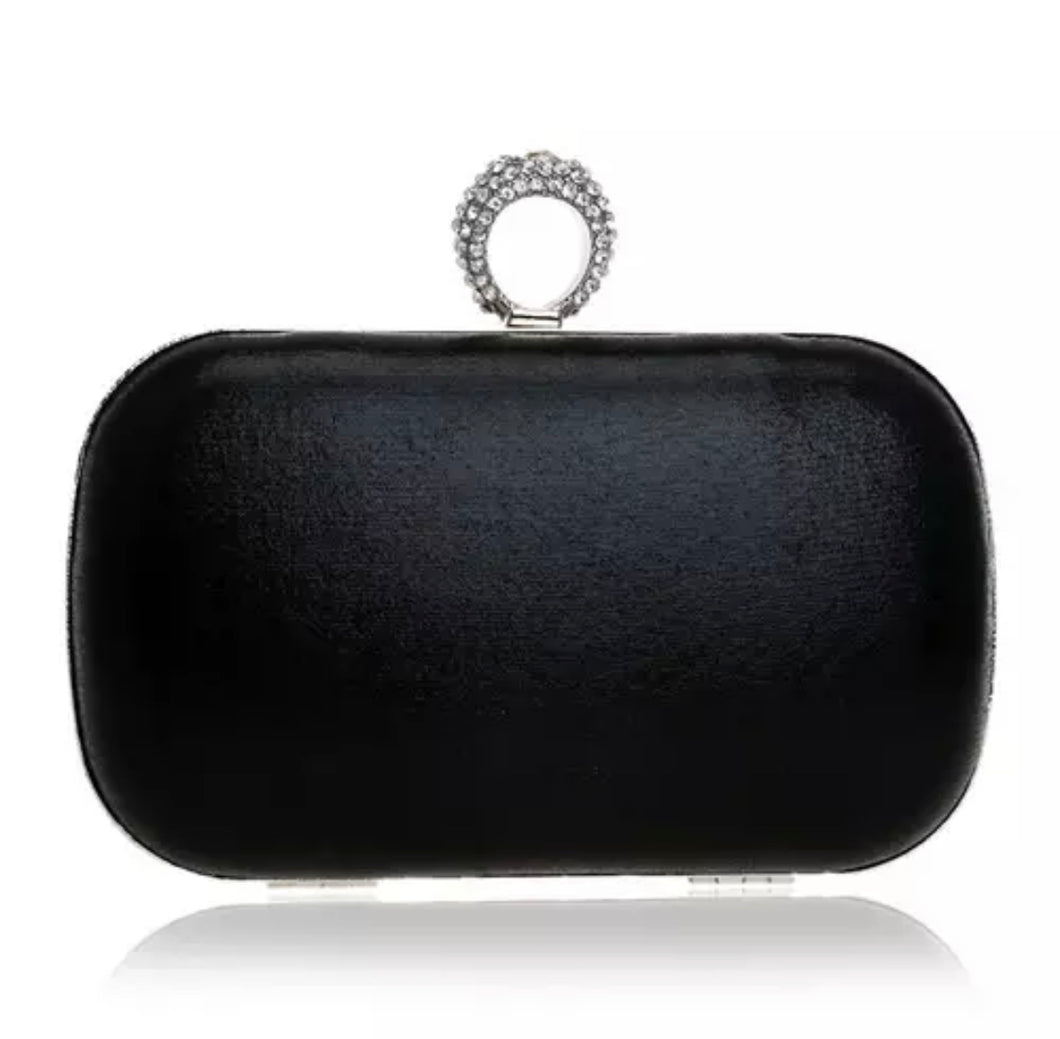 Black Diamanté Ring clutch/Evening Bag