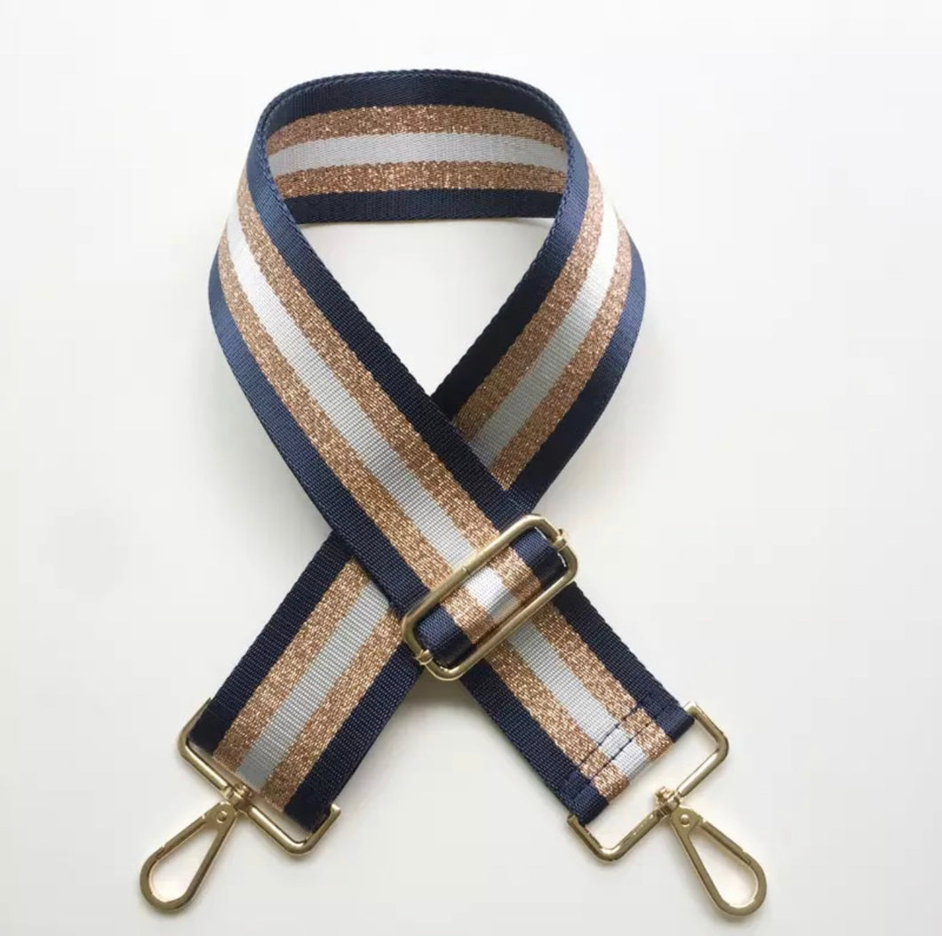 HS032 Navy & Rose Gold Striped Strap (Gold Fittings)