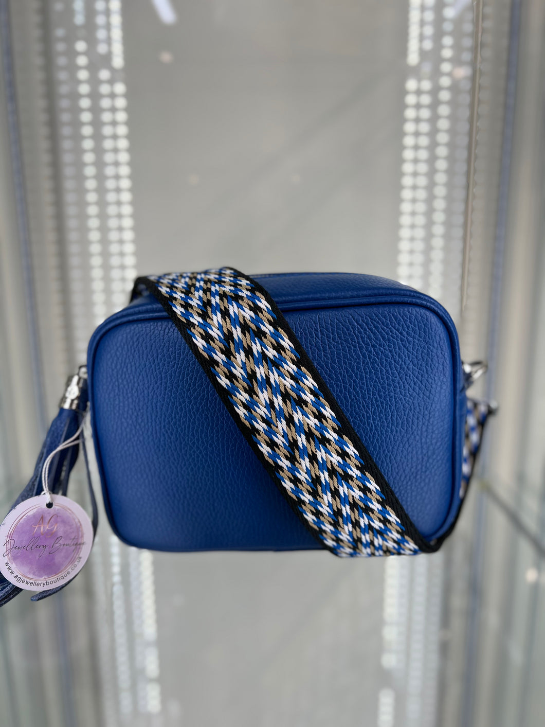 Real Leather Royal Blue Bag with Matching Strap
