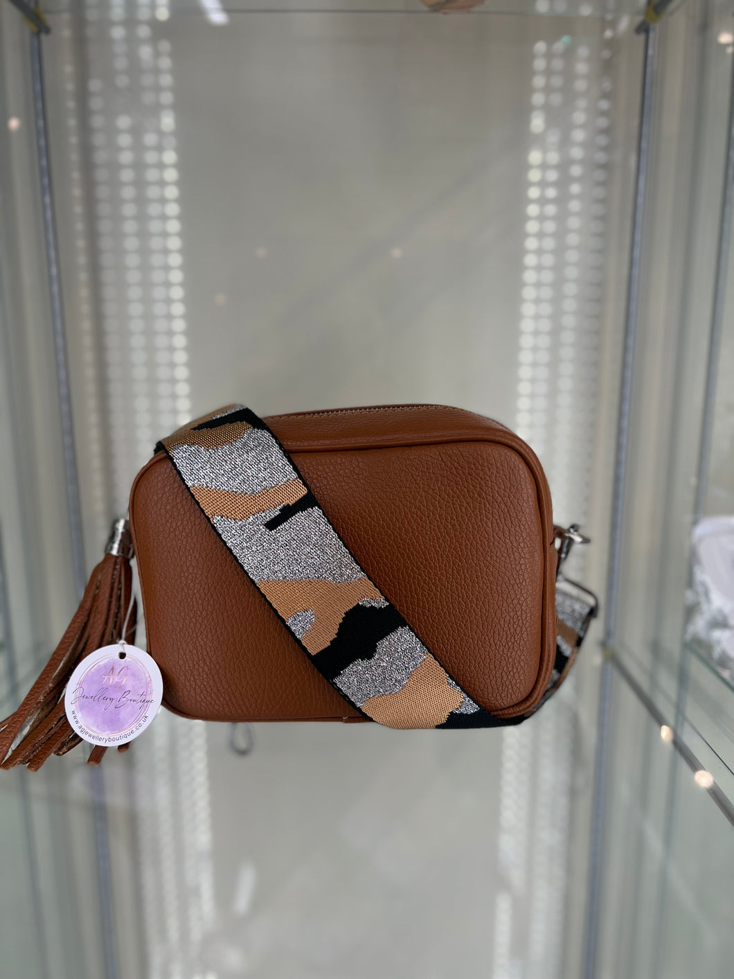 Real Leather Tan Crossbody bag with Camo tan Strap