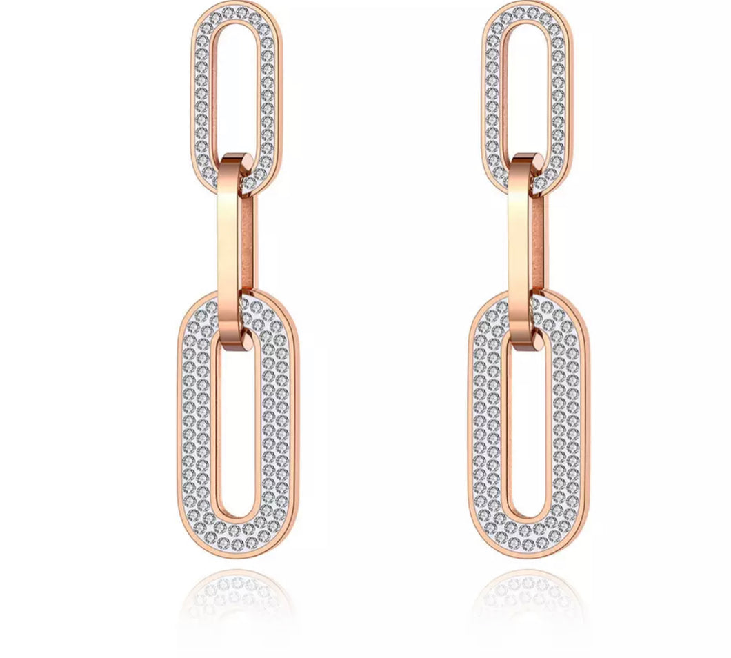 Rose Coloured Diamanté Drop Earrings