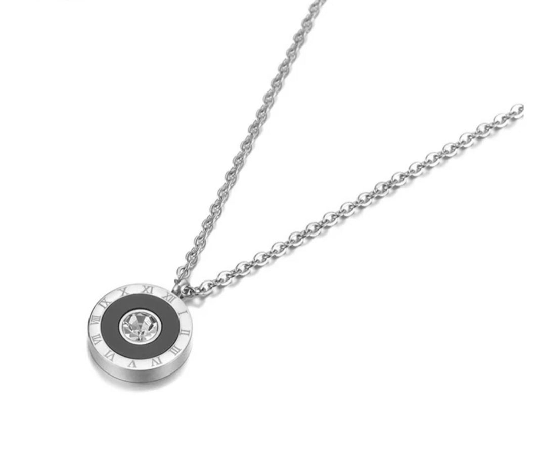 Stainless Steel Black with Stone set centre necklace