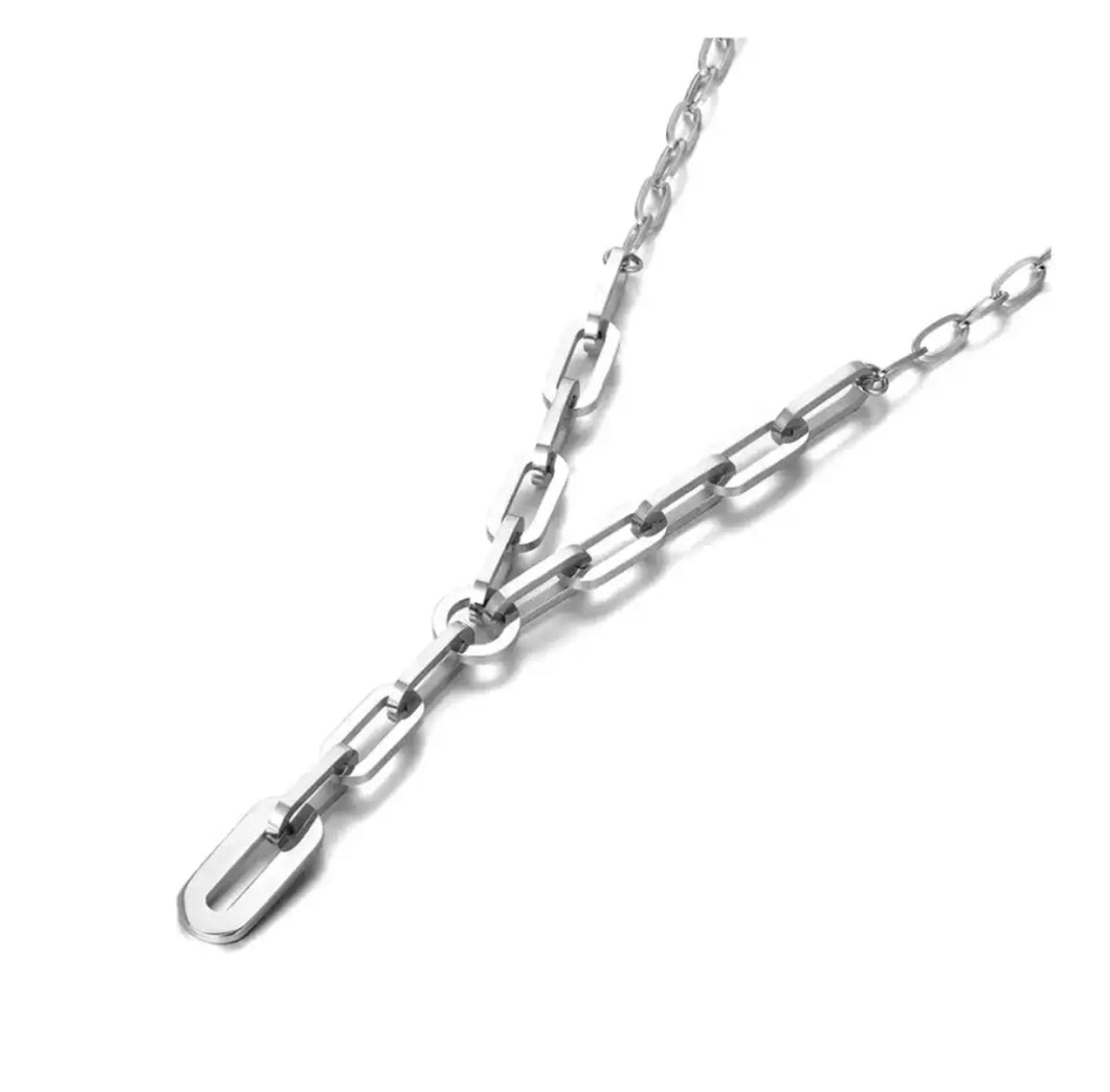 Plain Silver Tone Open Link Necklace