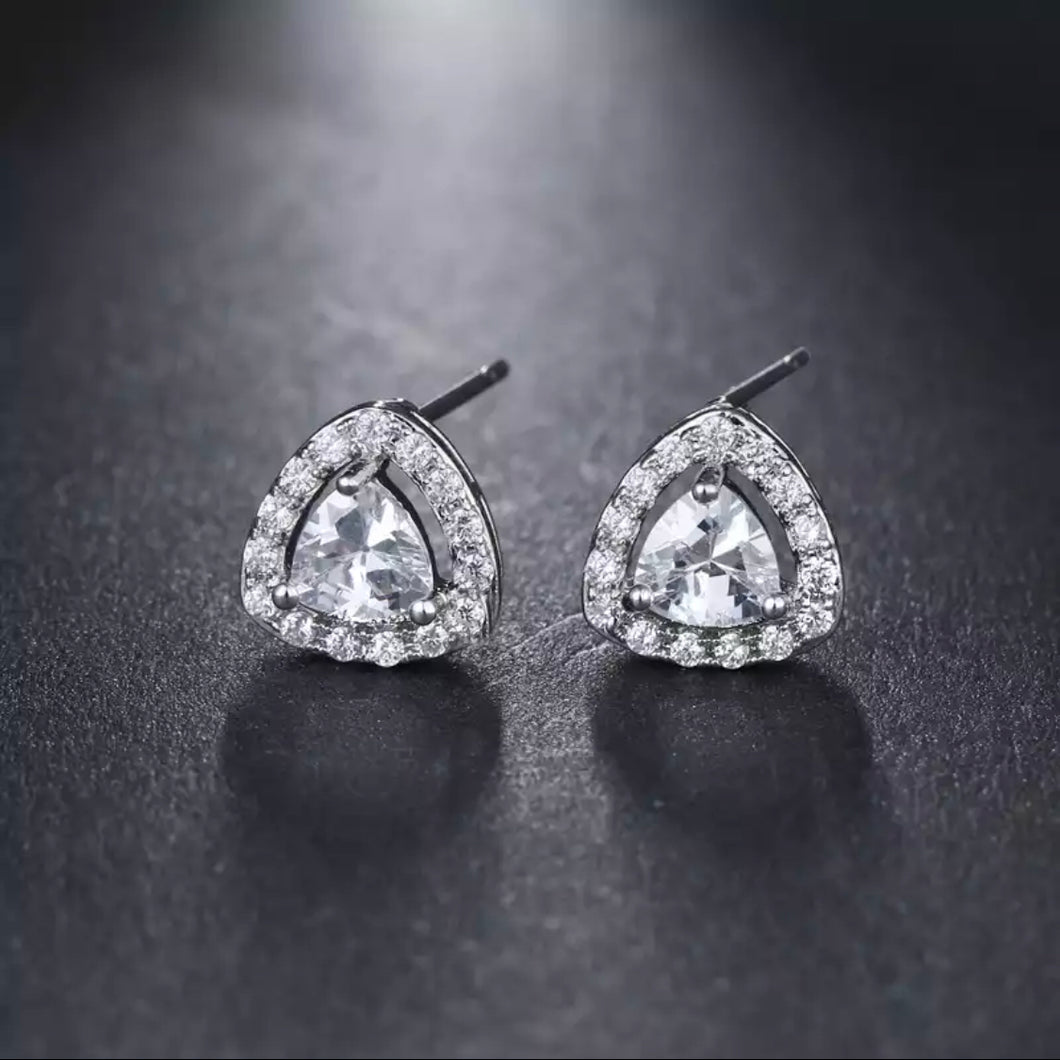 CZ Crystal Triangle Stud Earrings