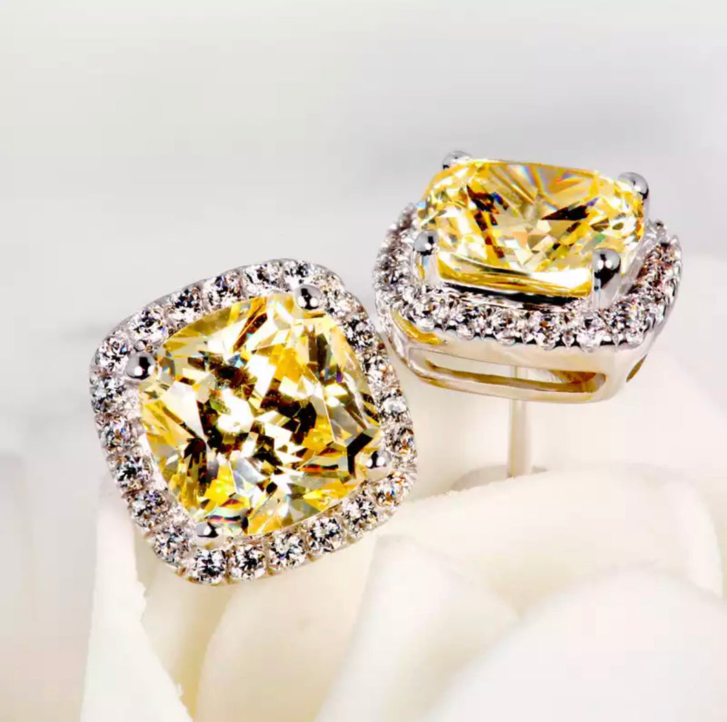 Silver Yellow Stone Set earrings