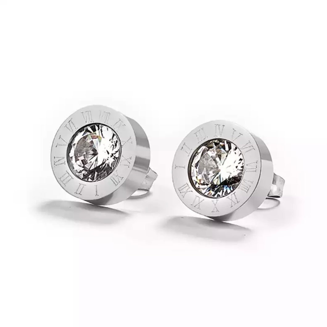 S/S Roman Numeral Stone set Earrings