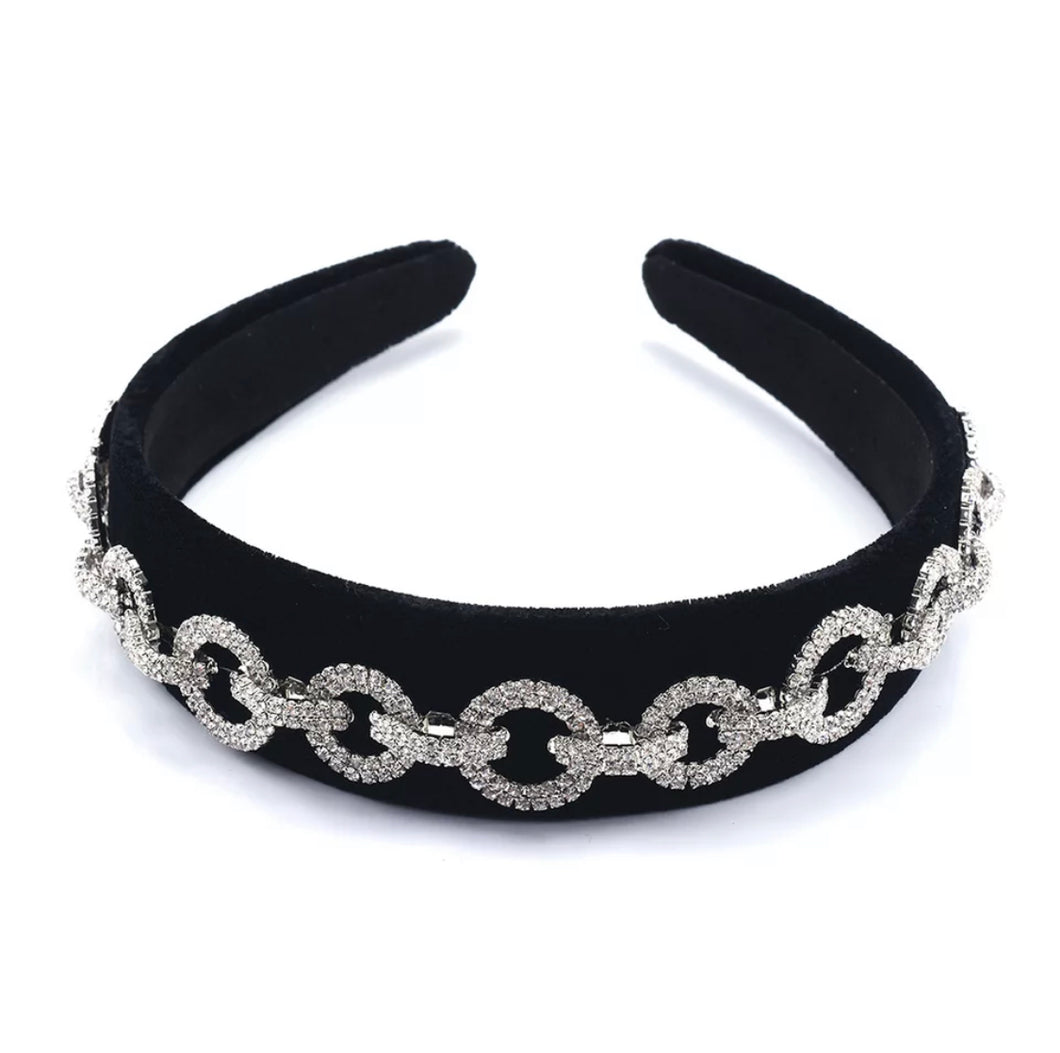 Black Velvet Diamanté Circle Design Headband