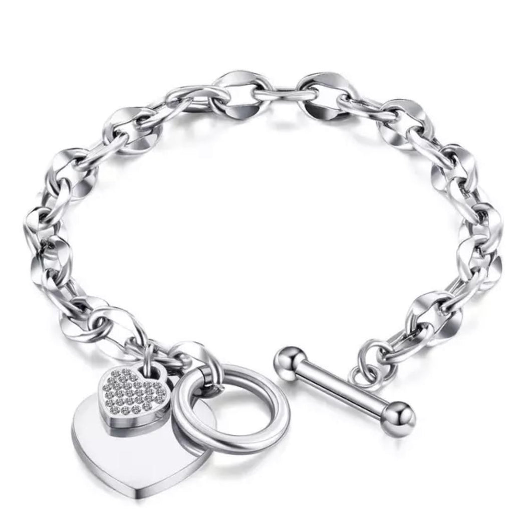 Silver toggle Heart/diamanté Bracelet