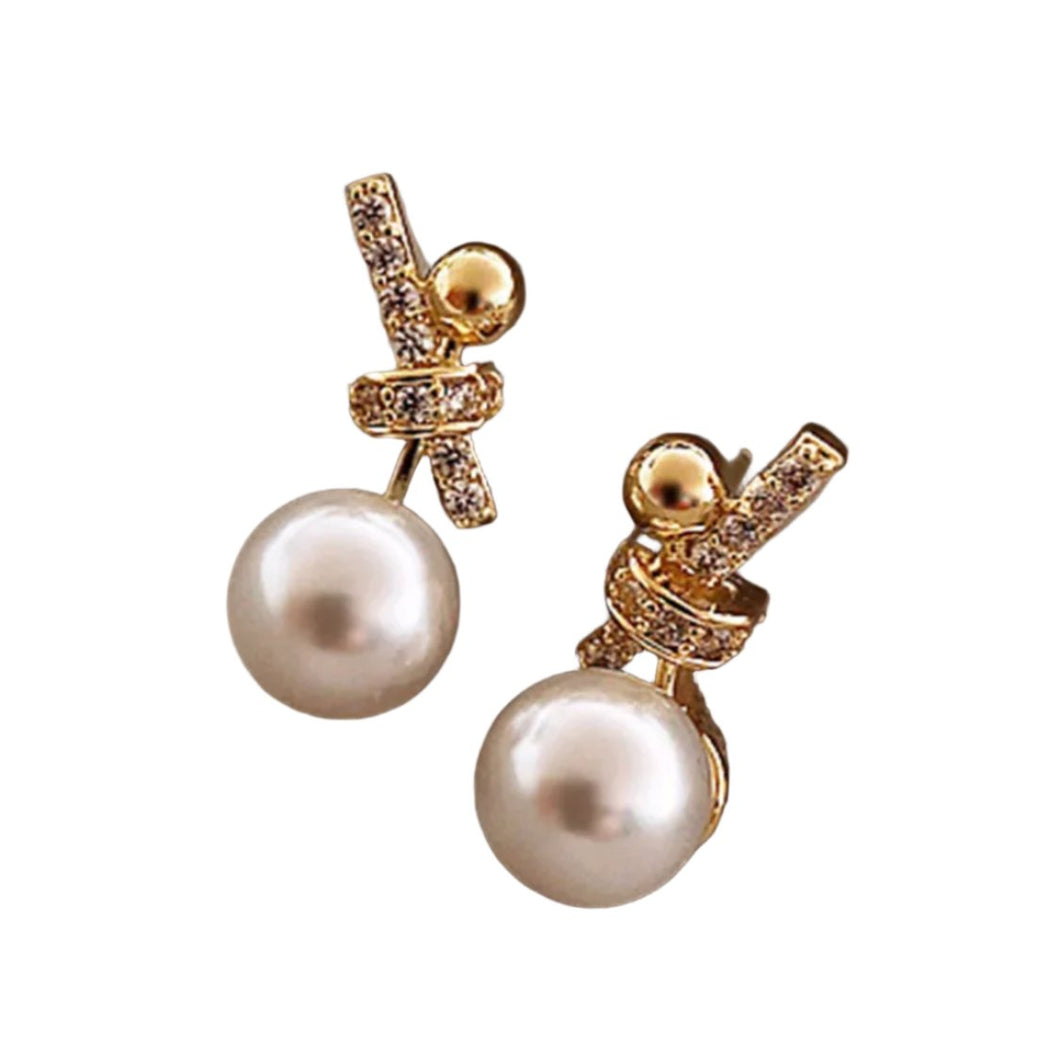 Gold Tone Pearl & Diamante Earrings
