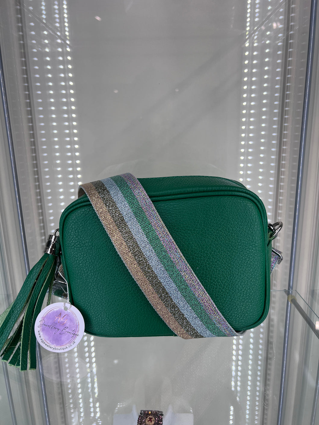 Real Leather Green Bag with Striped Strap