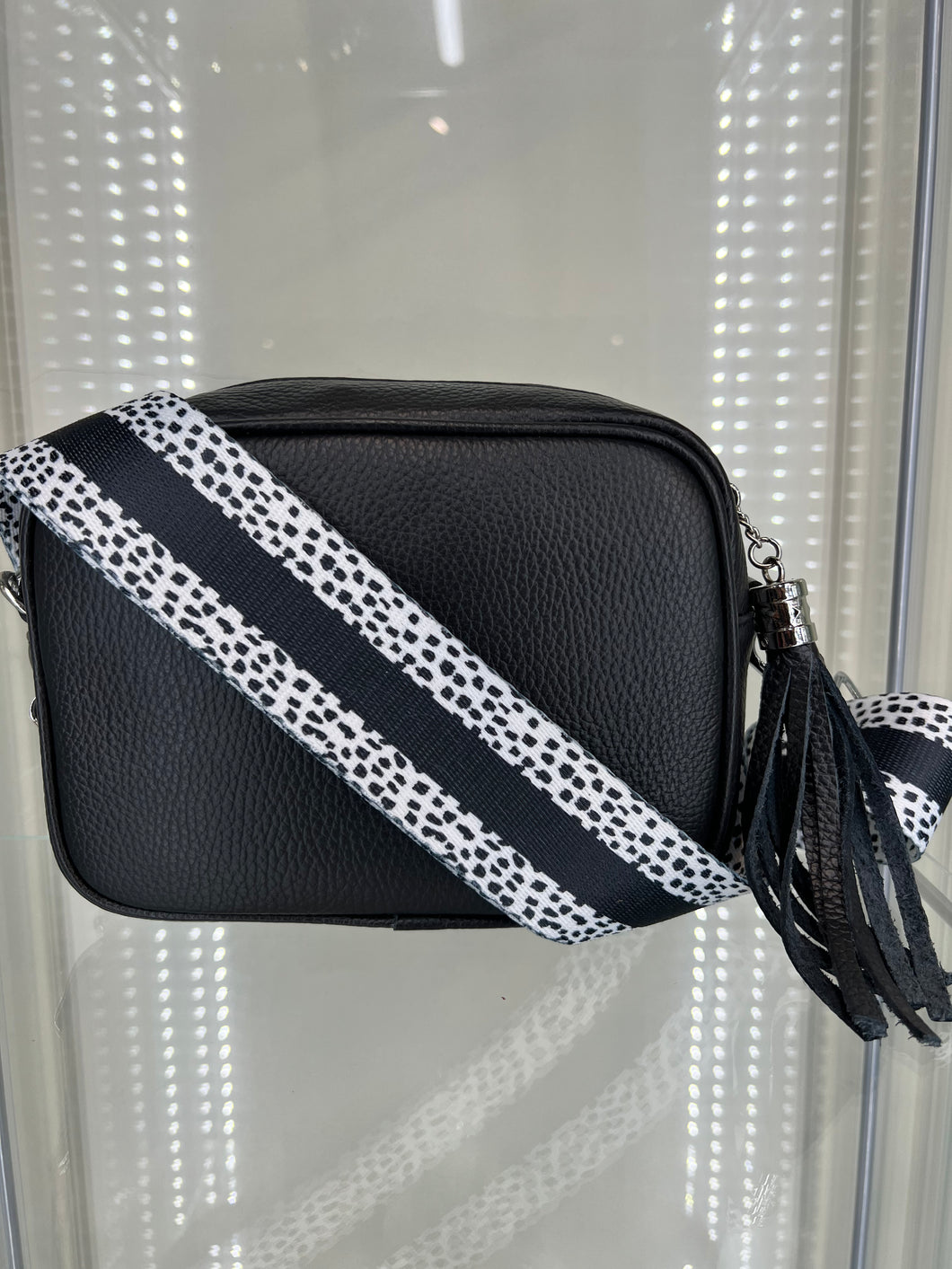 Real Leather Black Crossbody bag with Strap