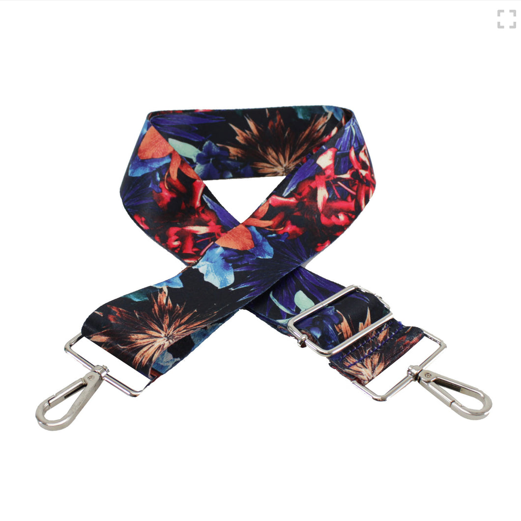 HS044 Blue/ Red Multi Colour Flower Print Strap (Silver Fittings)