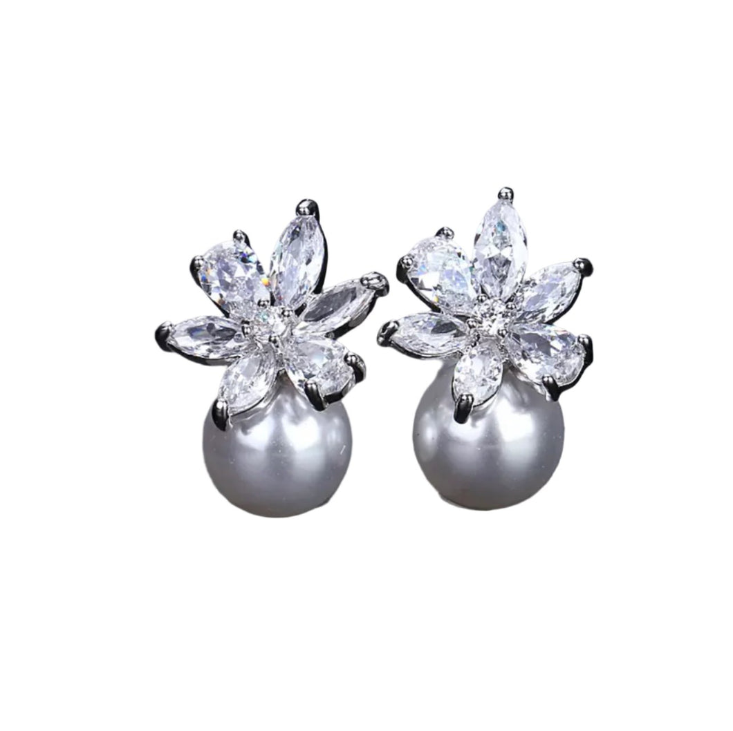 Pearl & Flower Cz Earrings