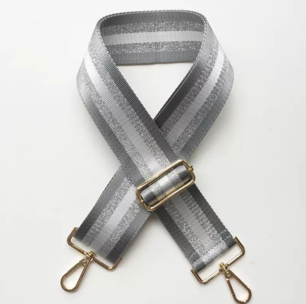 HS027 Grey & silver Striped Strap ( Gold Fittings)