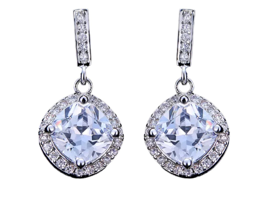 Silver Drop Cz Earrings