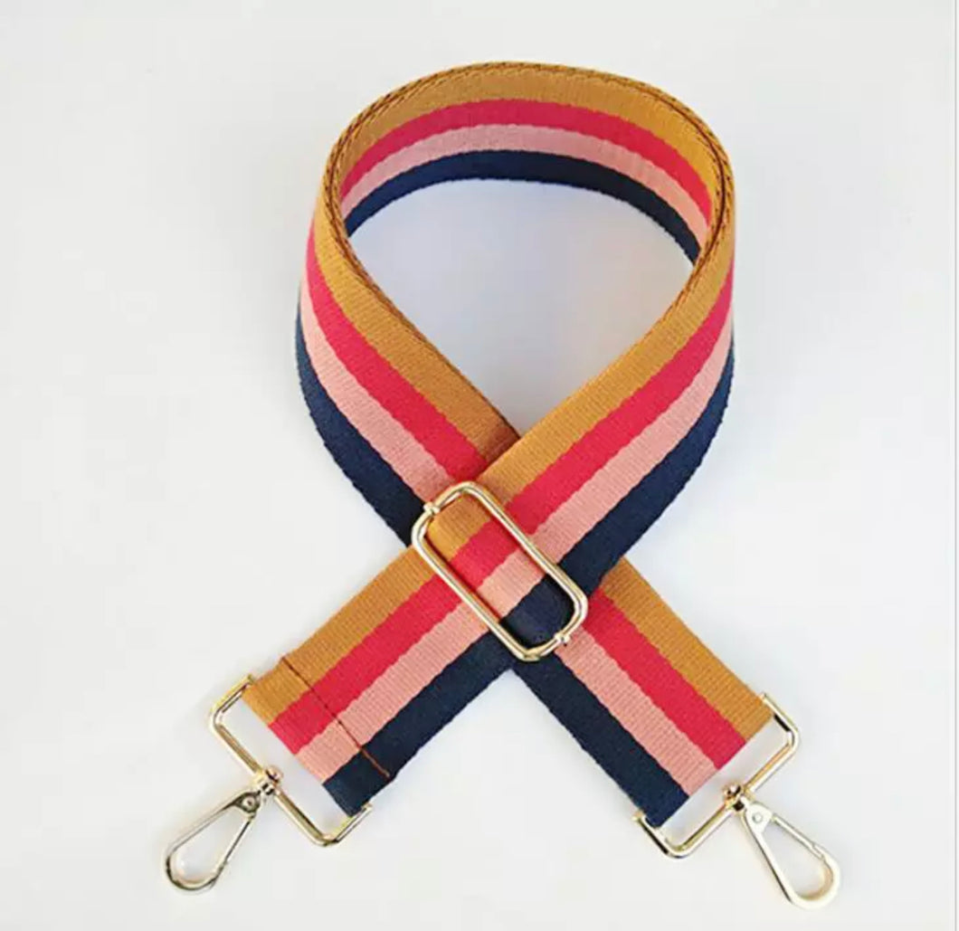 HS003 Pink/Navy/mustard Striped Strap (Gold Fittings)