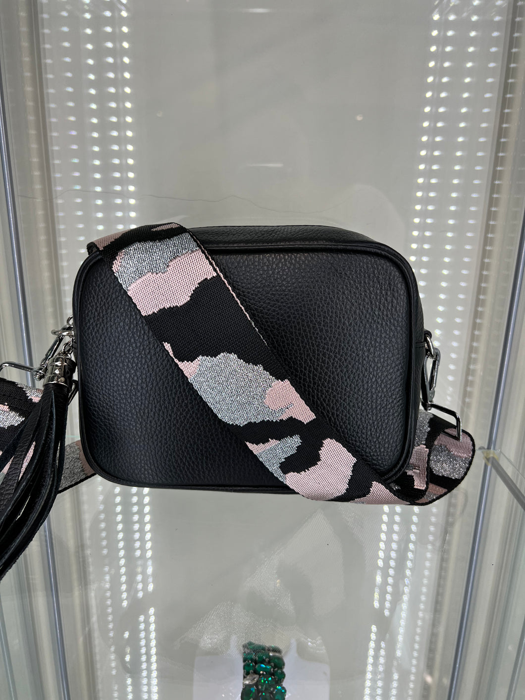 Real Leather Black Crossbody bag with Strap