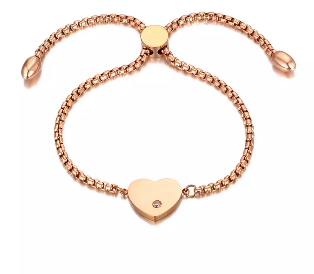 Rose Gold Heart Adjustable Bracelet
