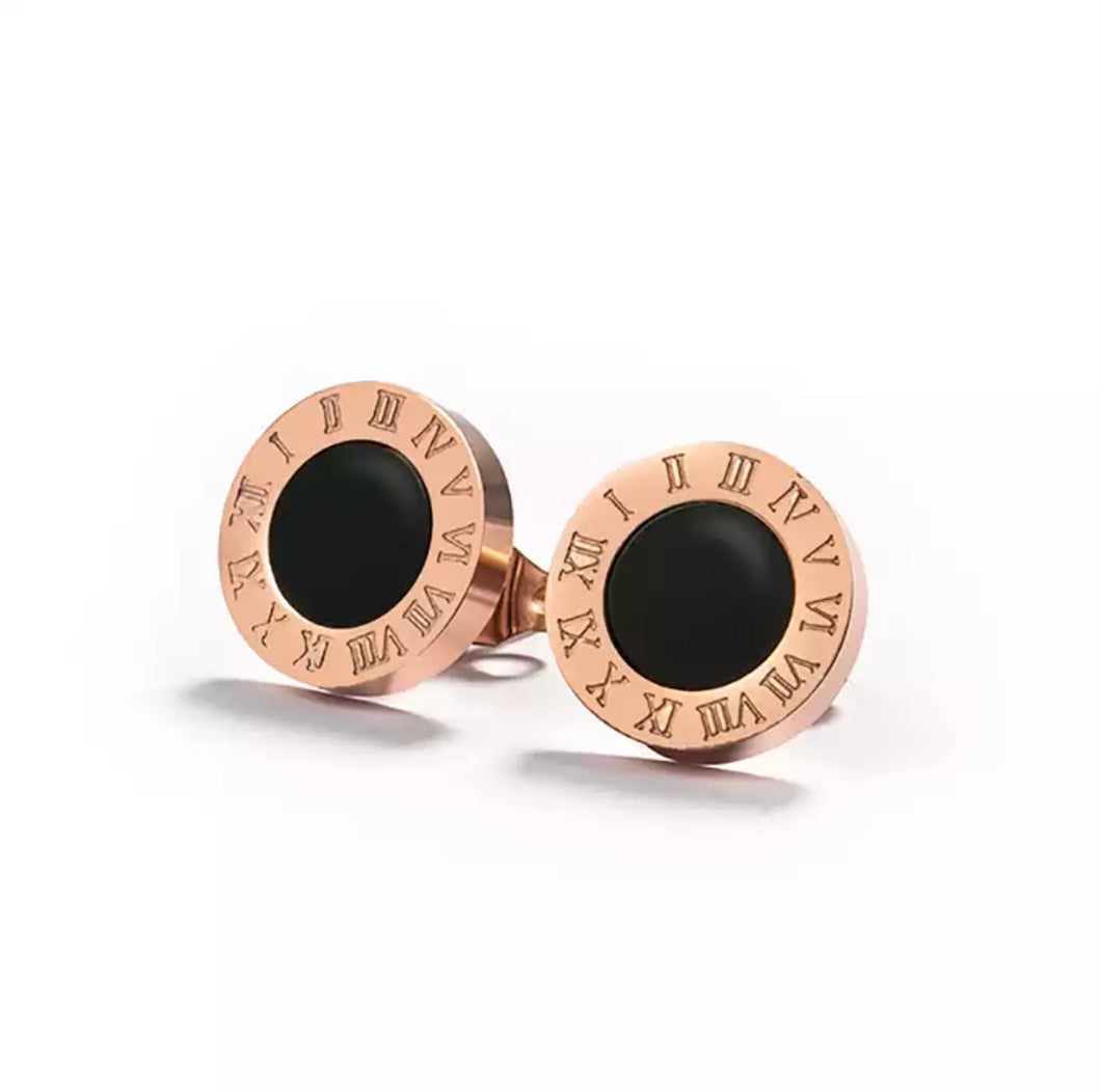 Rose Gold Coloured Black Stone Set Earrings