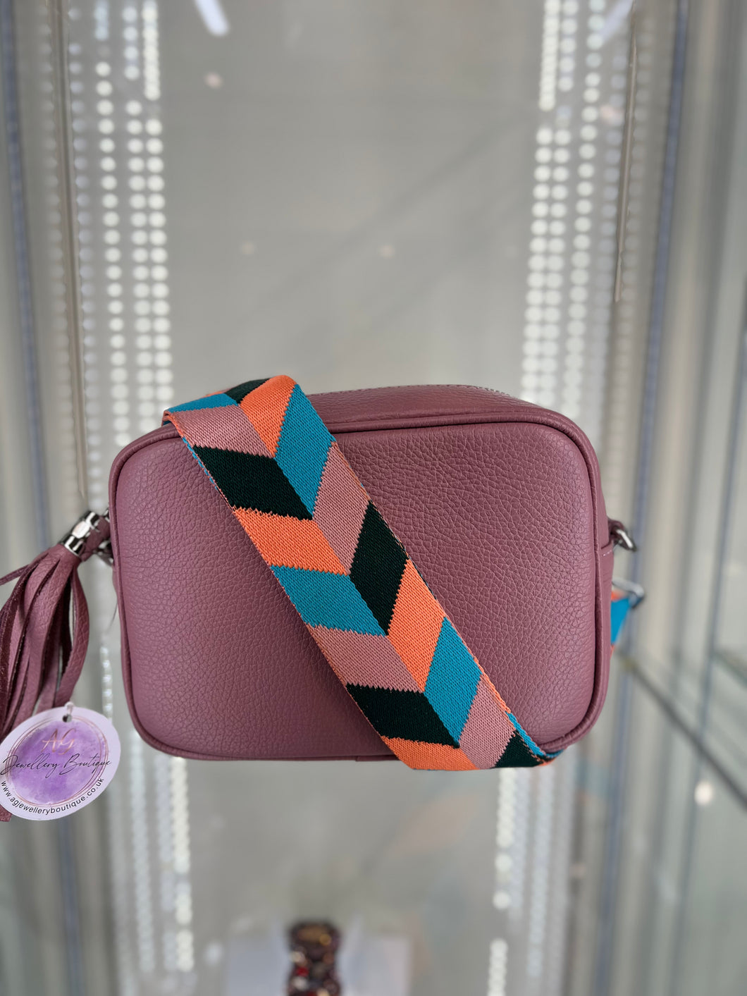 Real Leather Pink Bag with Blue/Pink Chevron strap