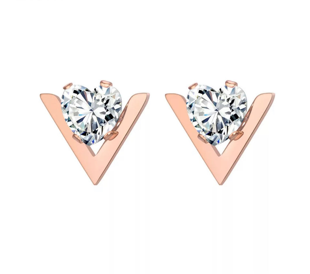 Rose Gold Coloured Stone Set V Earrings