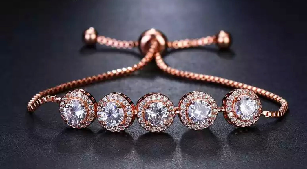 5 Stone Set Rose Tone Diamanté Bracelet