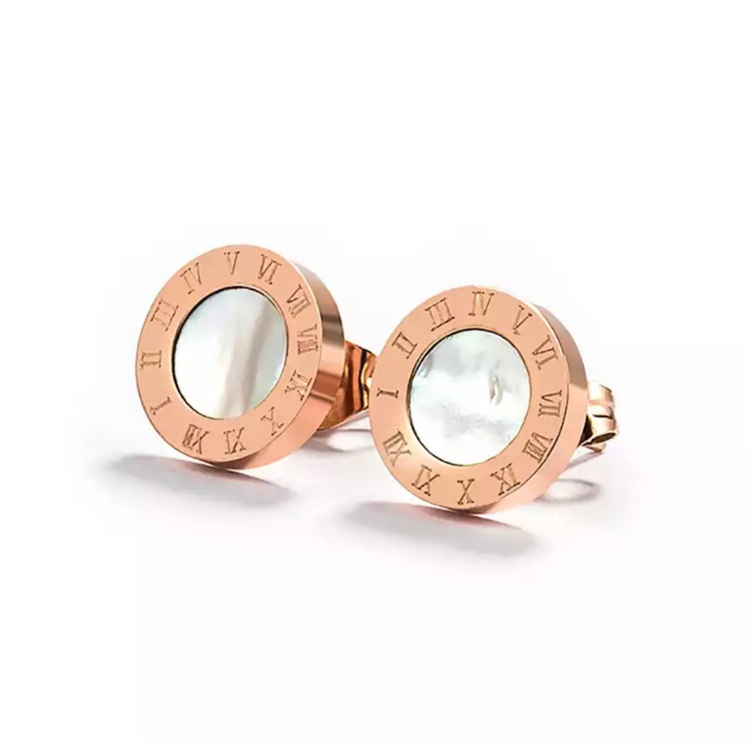 Rose Gold Mother of Pearl Stone Set Earrings