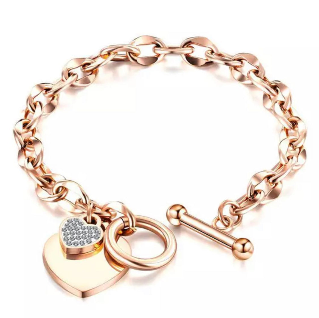 Rose Gold Toggle heart/diamanté bracelet